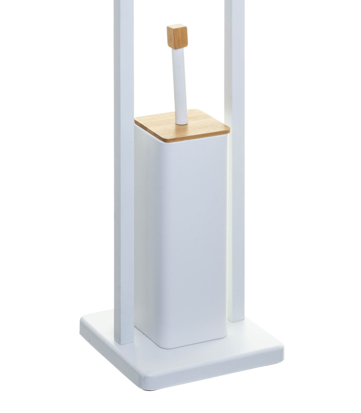 Wadiga Dérouleur Papier + Brosse WC Métal Blanc Et Bambou