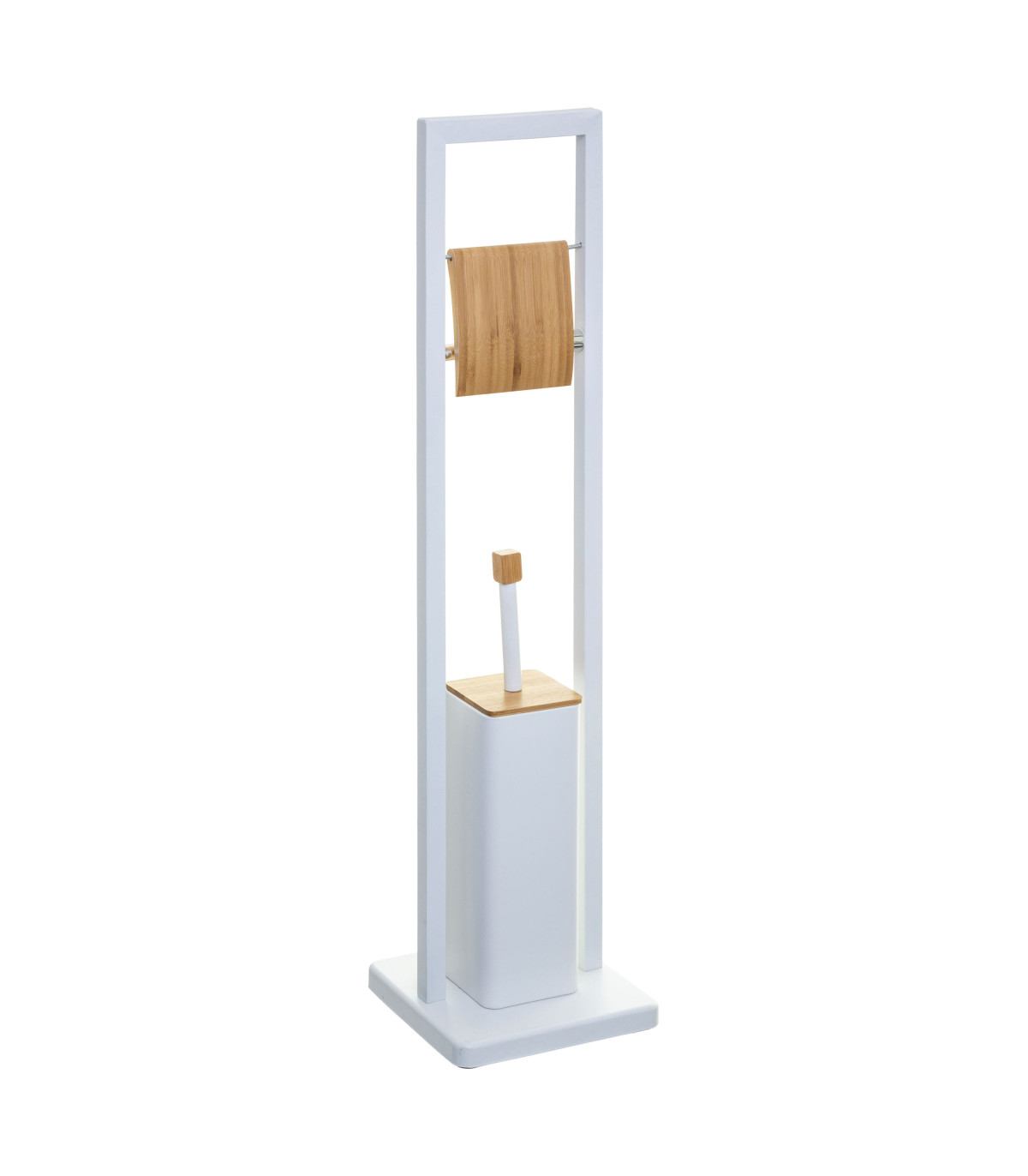 wadiga Dérouleur papier + brosse WC métal blanc et bambou