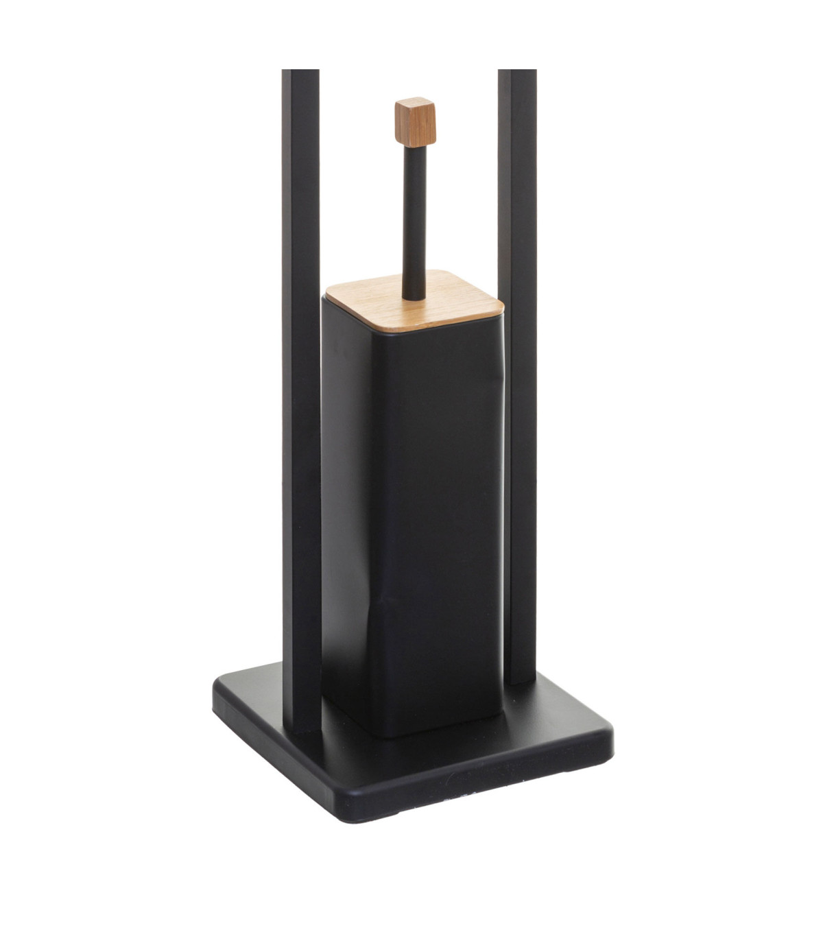 Wadiga Dérouleur Papier + Brosse WC Métal Noir Et Bambou