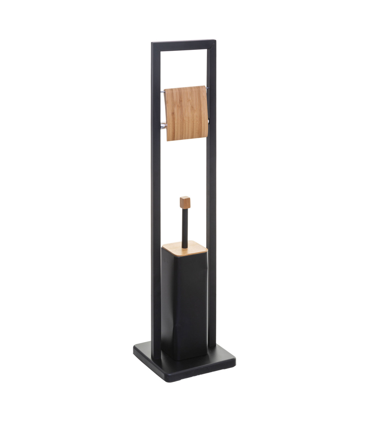 wadiga Dérouleur papier + brosse WC métal noir et bambou