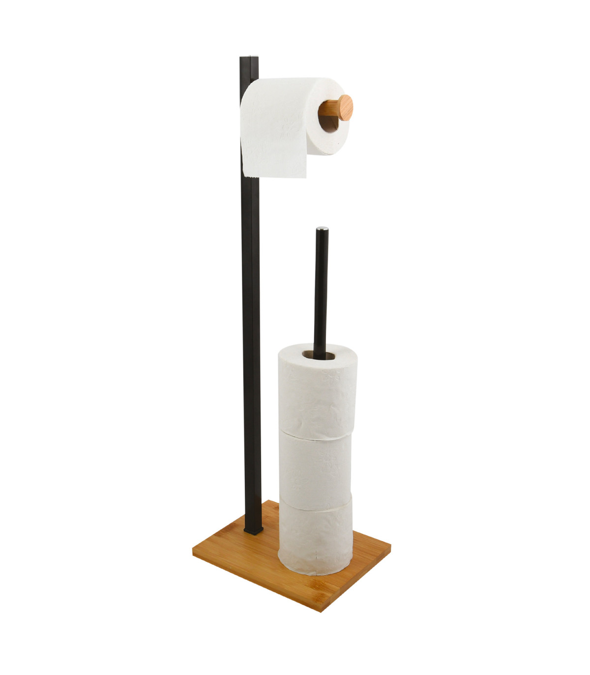 Wadiga Dérouleur Papier Toilette Bambou Et Noir 22x16x66.5cm