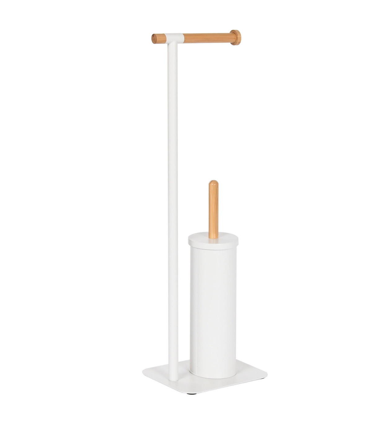 wadiga Dérouleur papier toilette + brosse WC en métal blanc et bambo