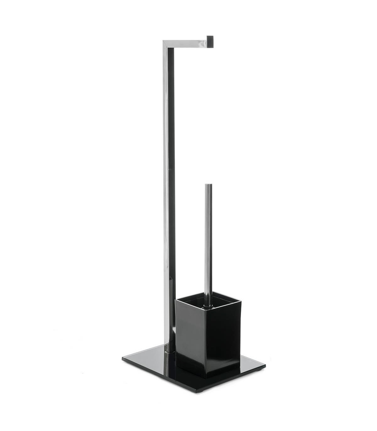 wadiga Dérouleur Papier Toilette + Brosse WC en Métal Noir et Base en Verre
