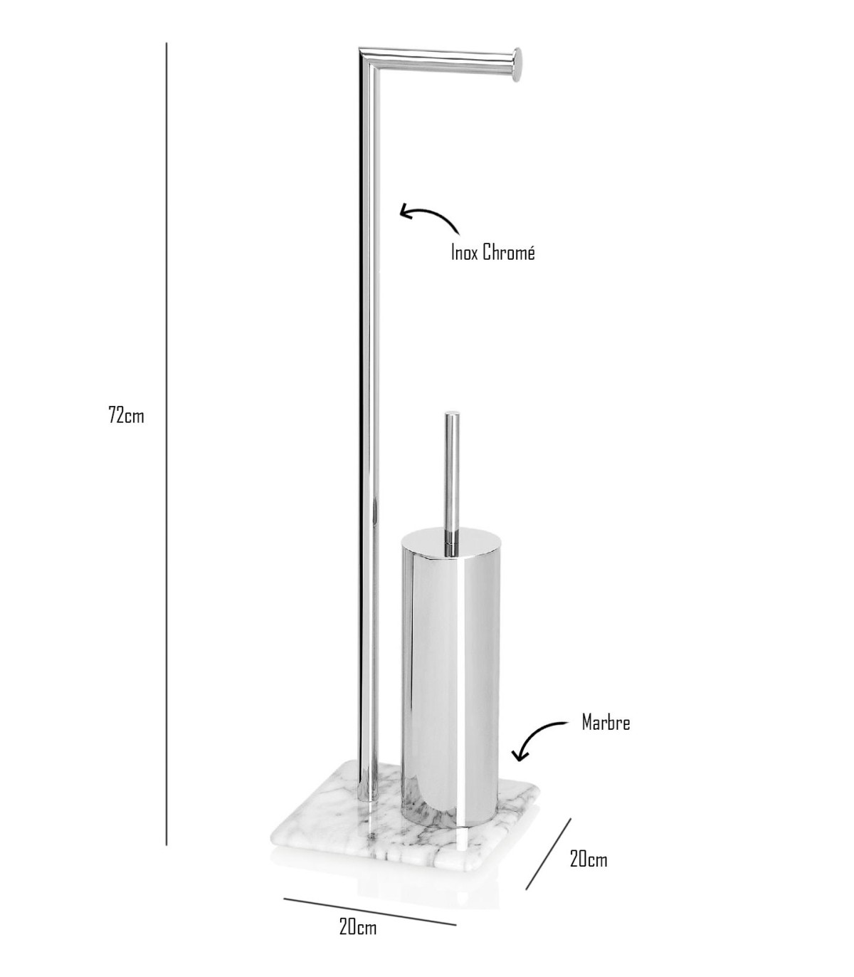 Wadiga Dérouleur Papier Toilette + Brosse WC Inox Base En Marbre Blanc
