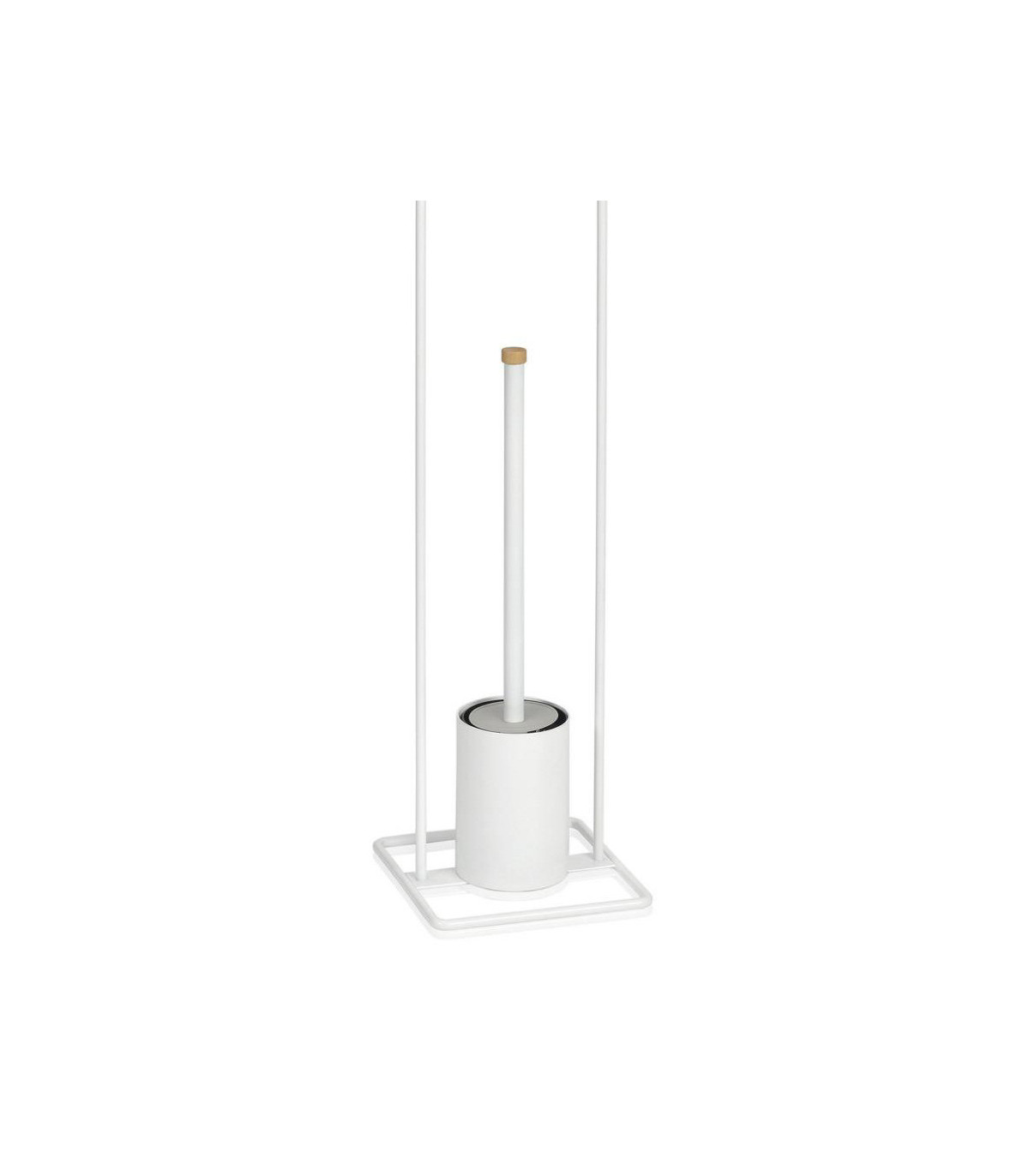 Wadiga Dérouleur Papier Toilette + Brosse WC Métal Blanc Et Bois
