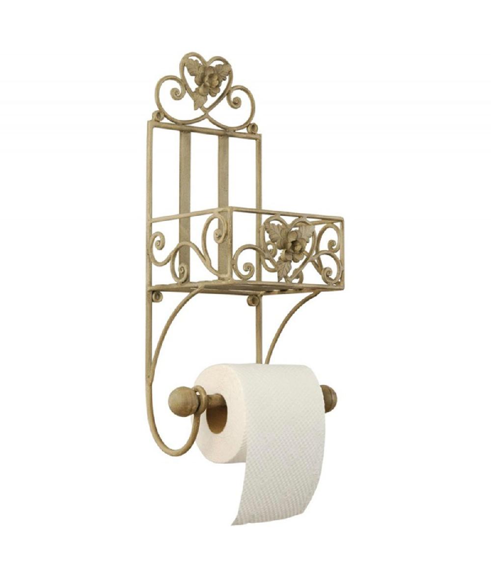 wadiga Dérouleur papier toilette en métal beige avec étagère 20x15x43cm