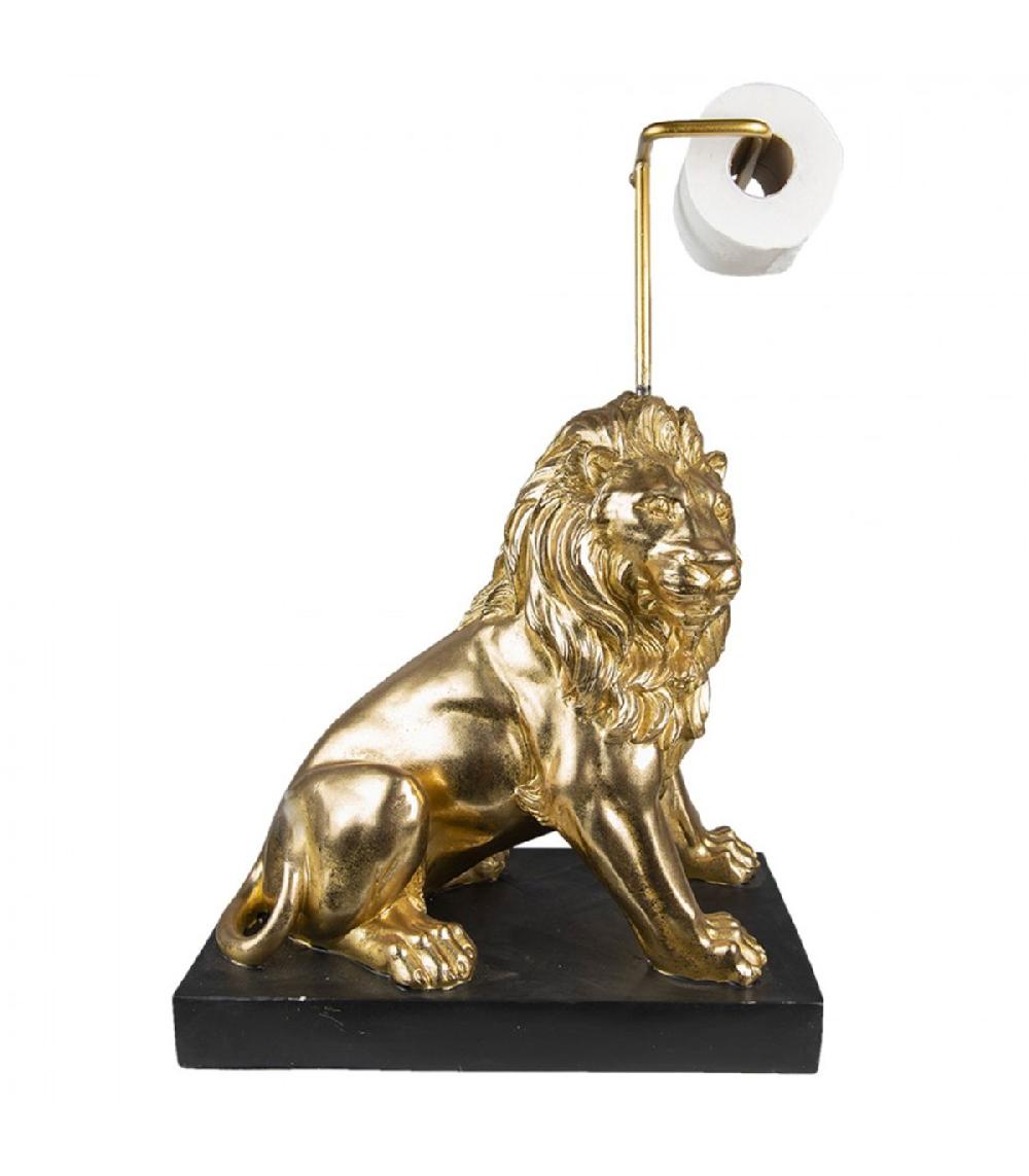 Wadiga Dérouleur Papier Toilette En Résine Noir Et Doré Lion 40x23x58cm