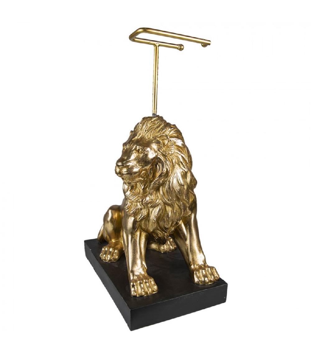 Wadiga Dérouleur Papier Toilette En Résine Noir Et Doré Lion 40x23x58cm
