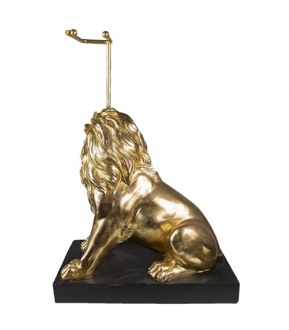 Wadiga Dérouleur Papier Toilette En Résine Noir Et Doré Lion 40x23x58cm