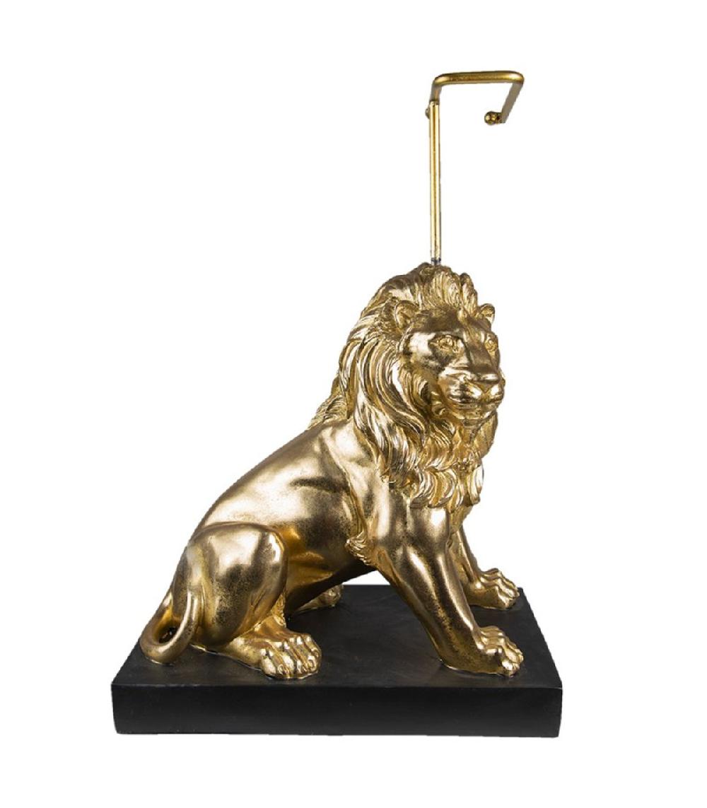 wadiga Dérouleur papier toilette en résine noir et doré lion 40x23x58cm