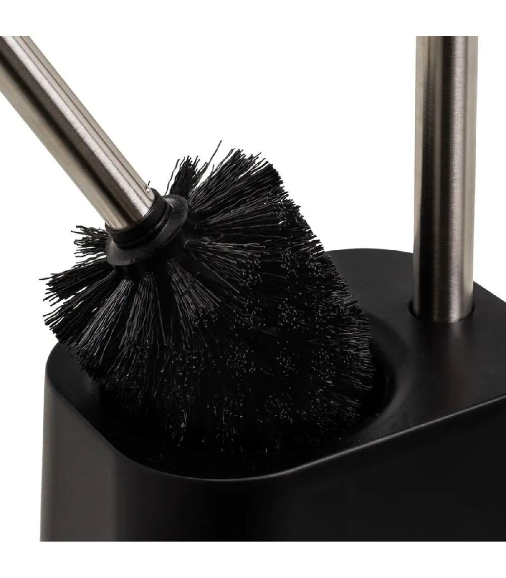 Wadiga Dérouleur Papier Toilette Et Brosse WC Plastique Noir Et Métal Chromé