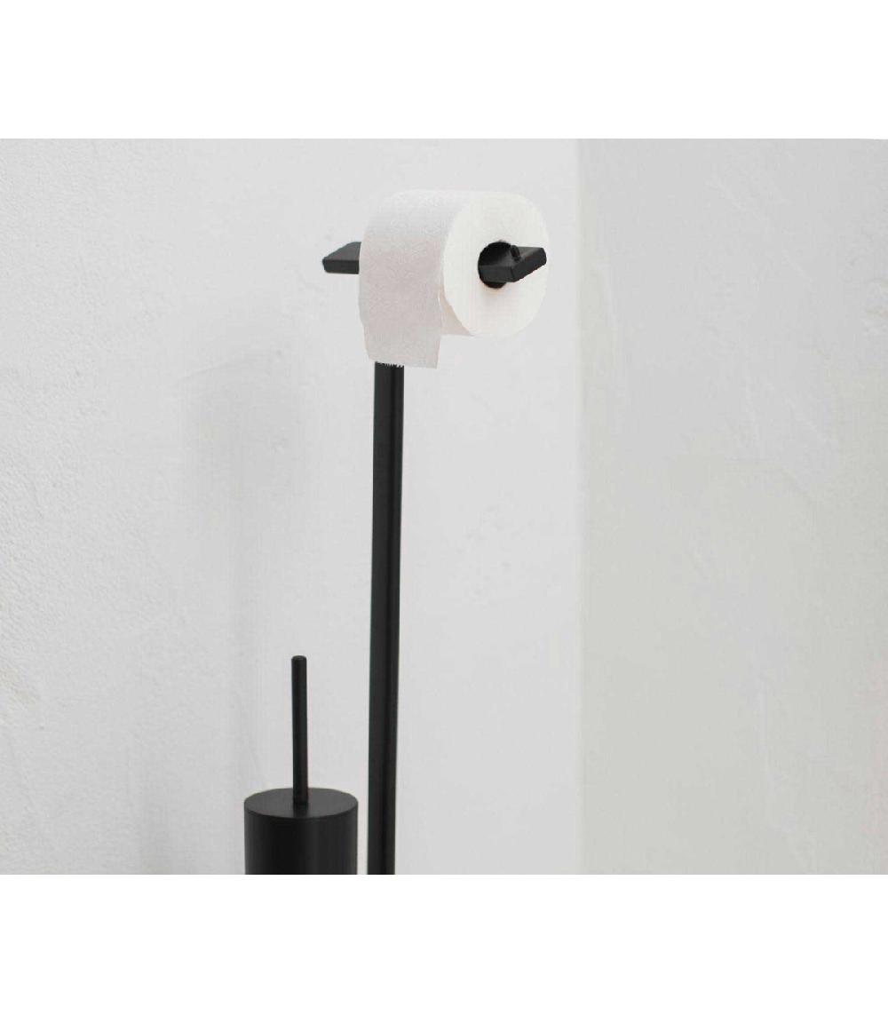 Wadiga Dérouleur Papier Toilette Sur Pied + Brosse WC En Métal Noir Mat