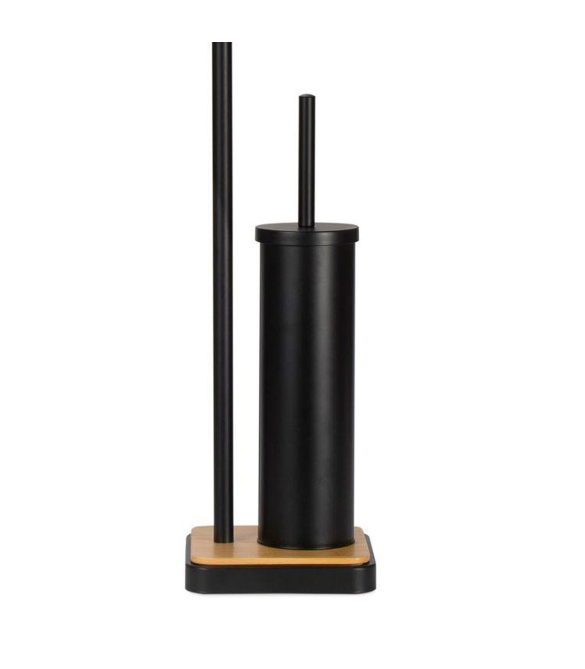 Wadiga Dérouleur Papier Toilette Sur Pied + Brosse WC Métal Noir Et Bois