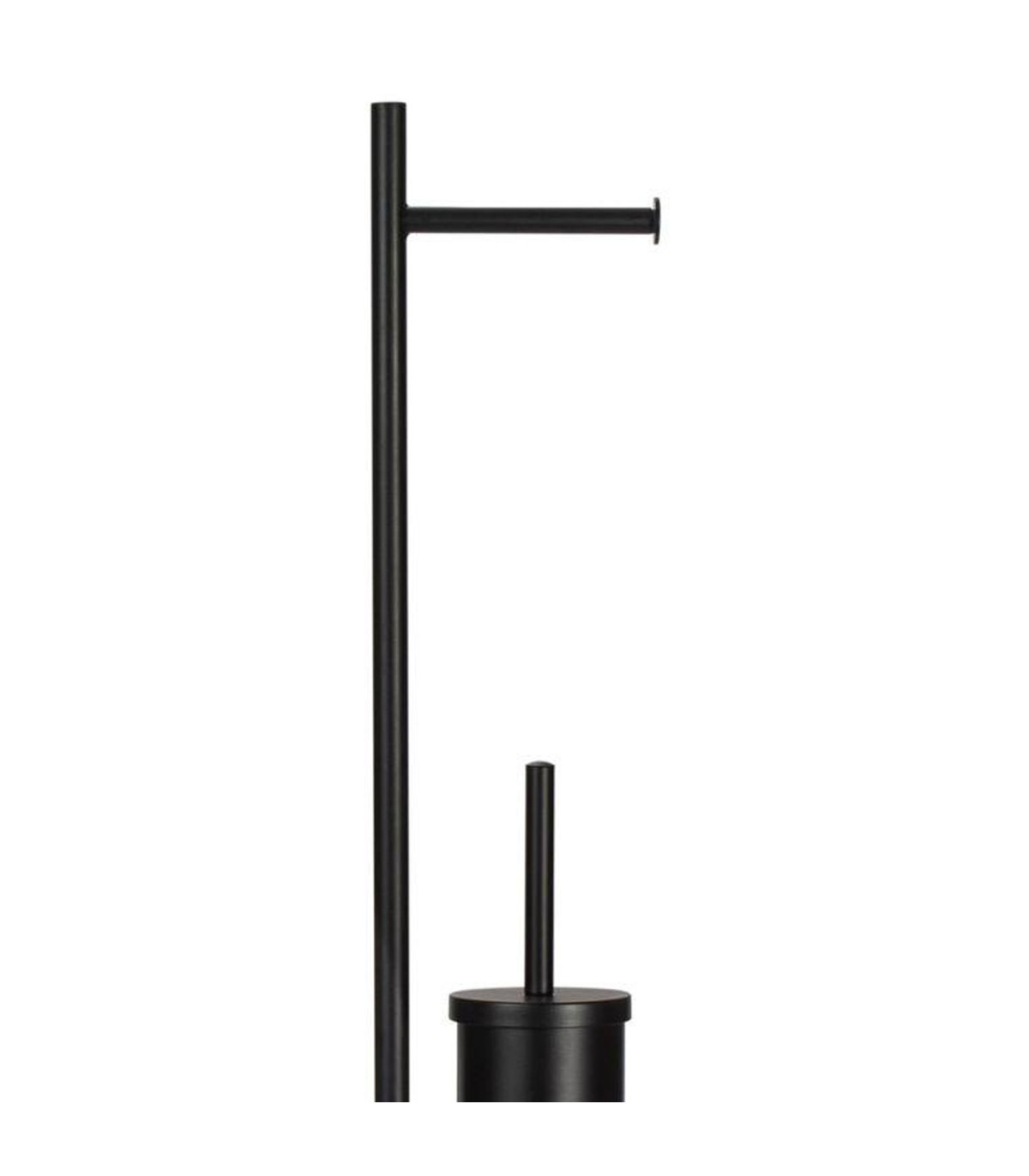Wadiga Dérouleur Papier Toilette Sur Pied + Brosse WC Métal Noir Et Bois