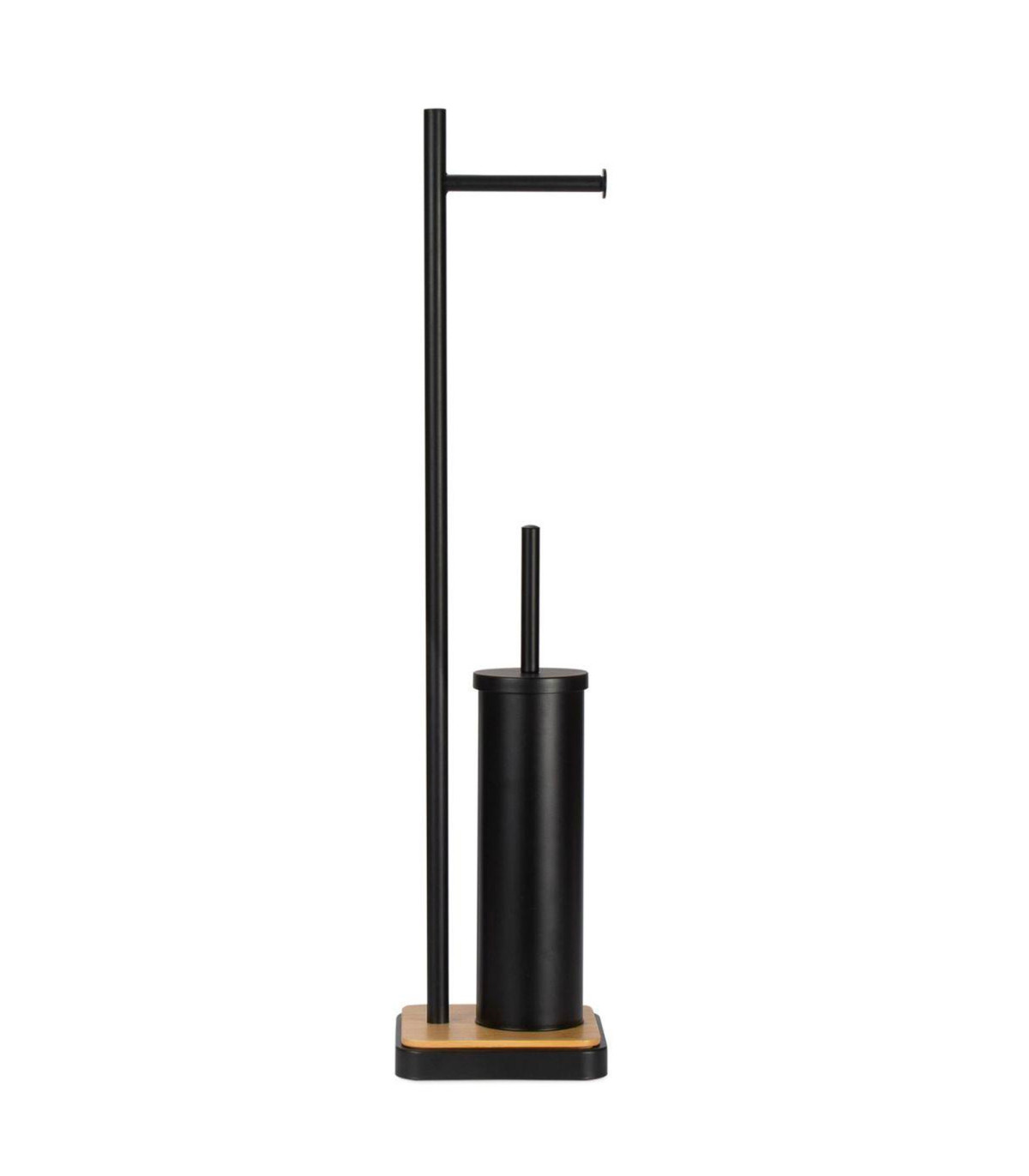 wadiga Dérouleur papier toilette sur pied + brosse WC métal noir et bois