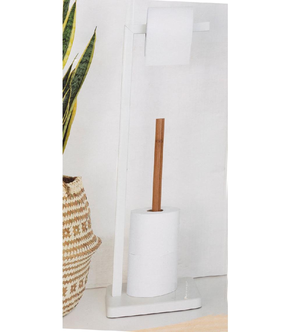 Wadiga Dérouleur Papier WC Avec Réserve Métal Blanc Et Bambou