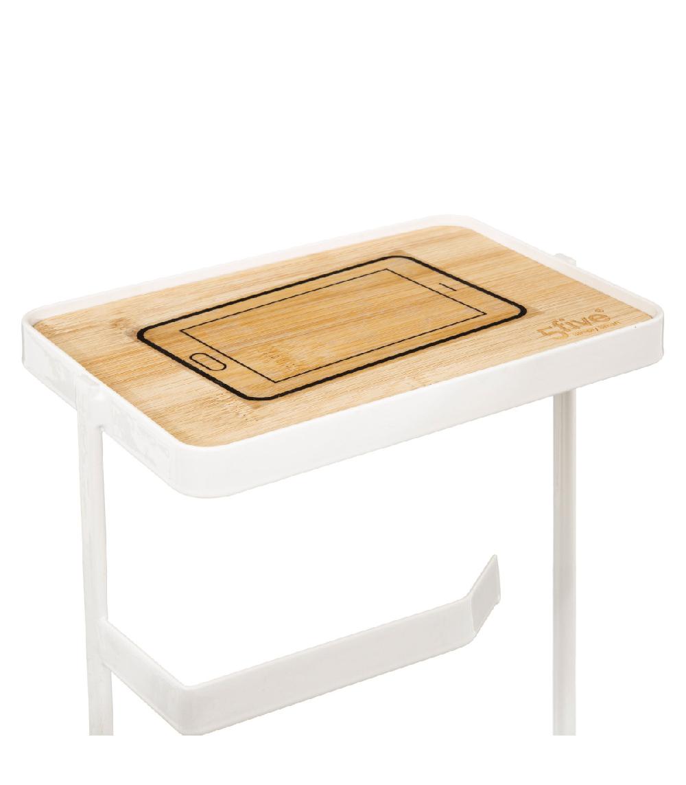 Wadiga Dérouleur Papier WC Avec Réserve Métal Blanc Et Bois