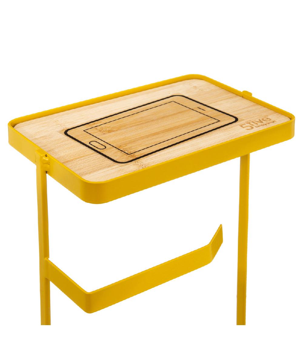 Wadiga Dérouleur Papier WC Avec Réserve Métal Jaune Et Bois