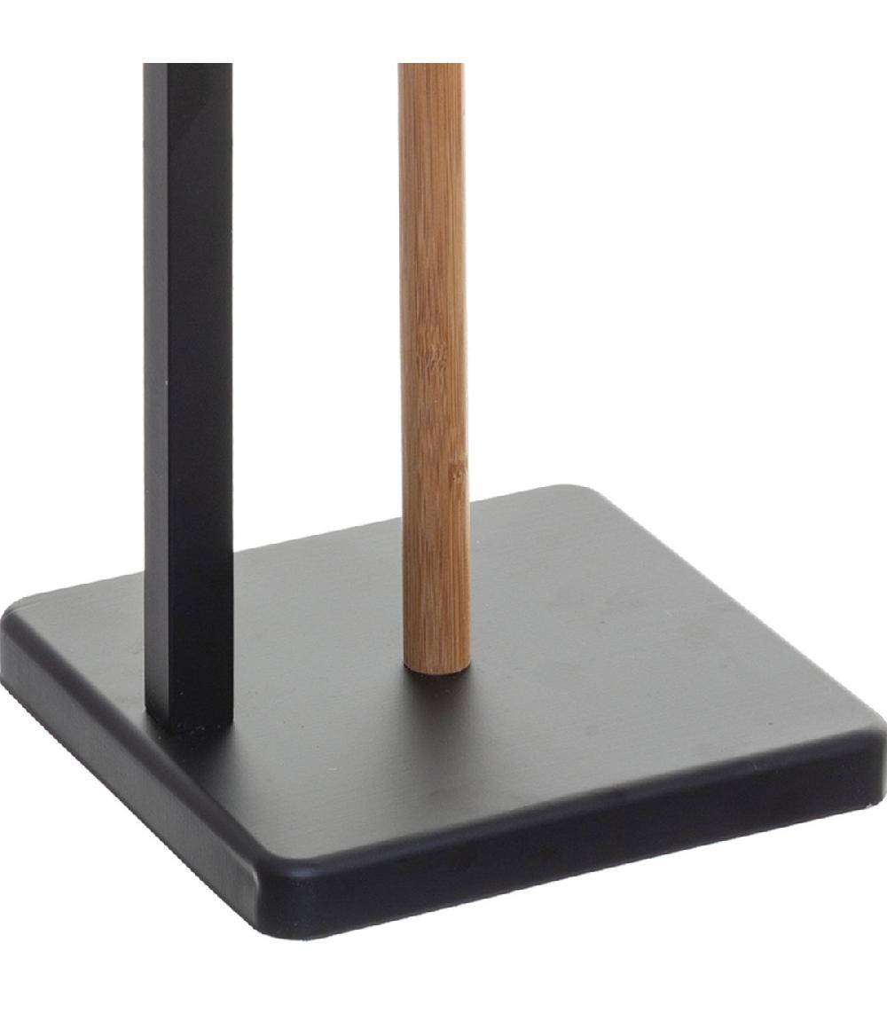 Wadiga Dérouleur Papier WC Avec Réserve Métal Noir Et Bambou 20x20x64.5cm