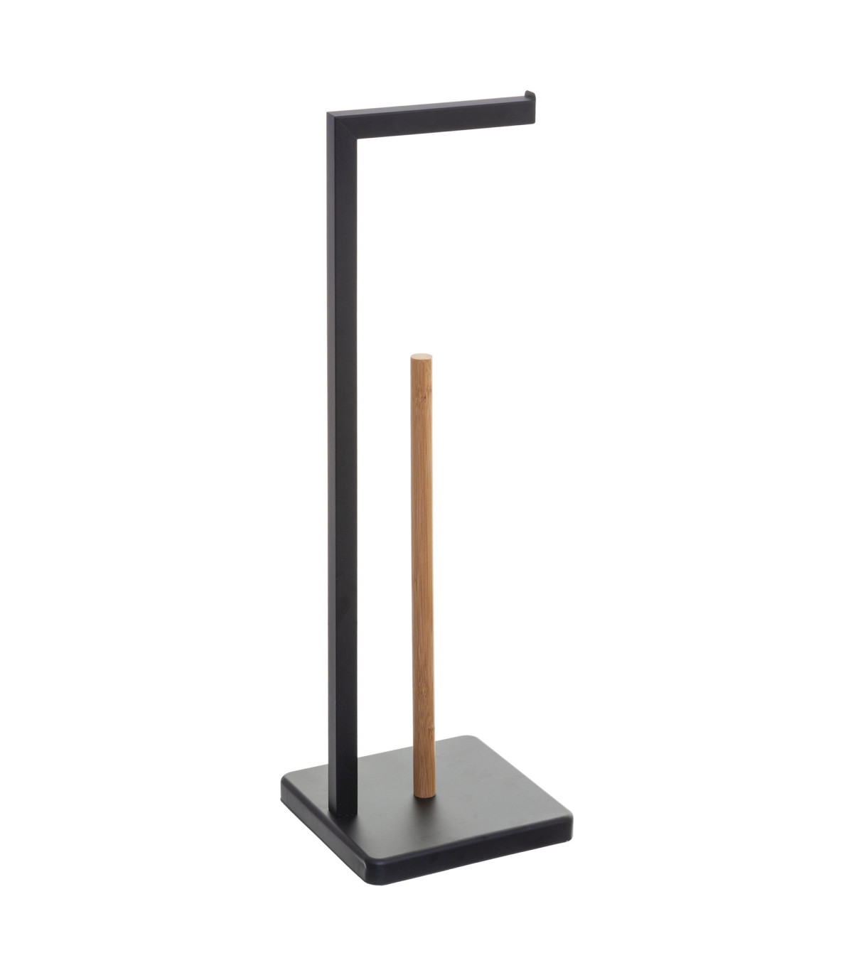 wadiga Dérouleur papier WC avec réserve métal noir et bambou 20x20x64.5cm