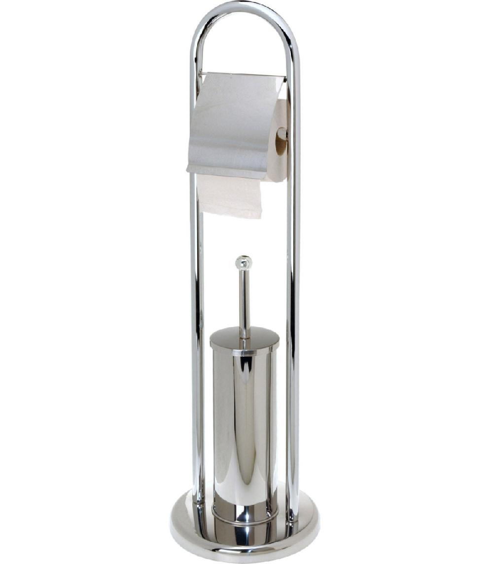 wadiga Dérouleur Papier WC + Brosse WC sur Pied Métal Chromé