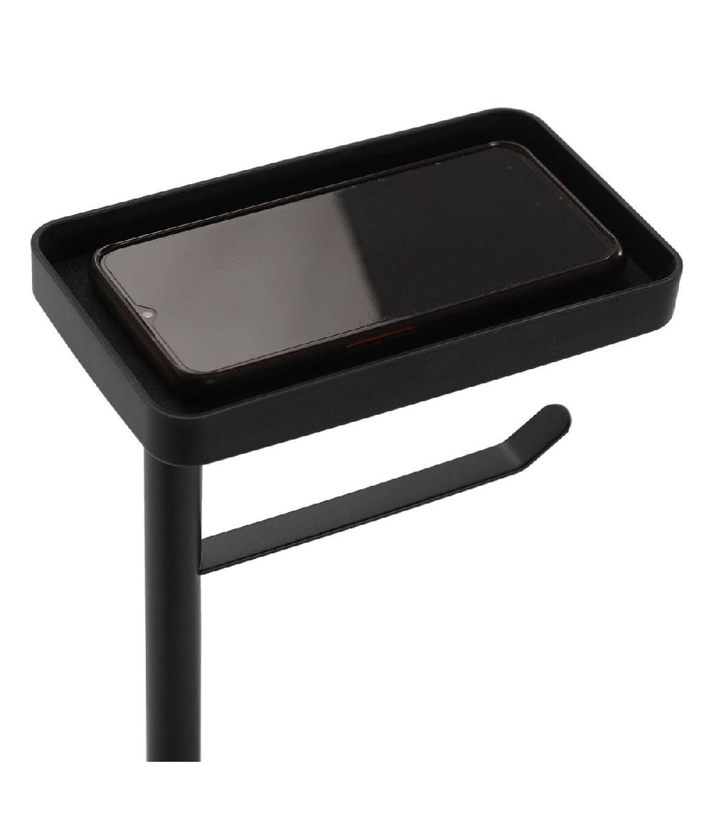 Wadiga Dérouleur Papier WC Et Brosse Avec Tablette En Métal Noir 20x15x75cm