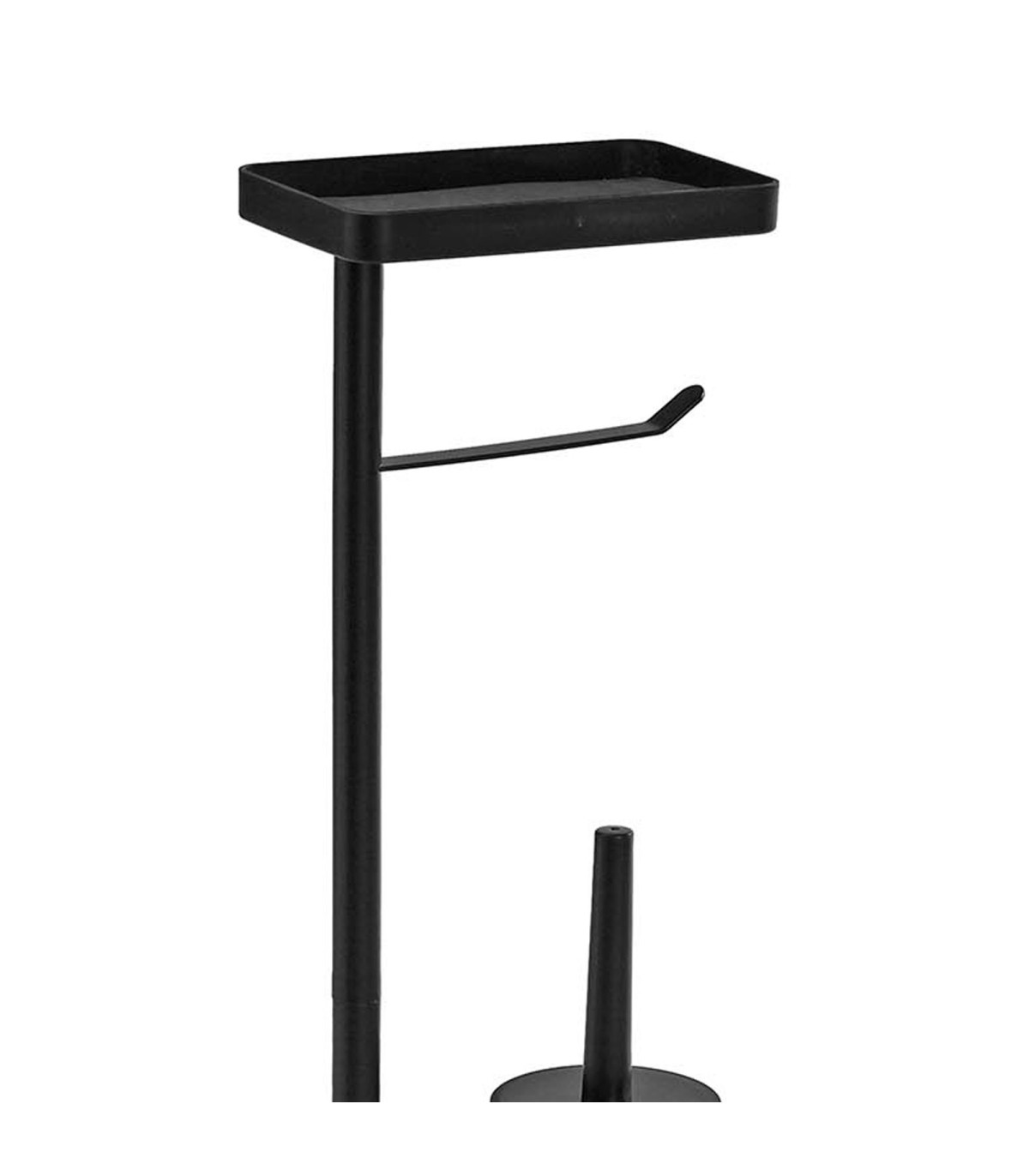 Wadiga Dérouleur Papier WC Et Brosse Avec Tablette En Métal Noir 20x15x75cm