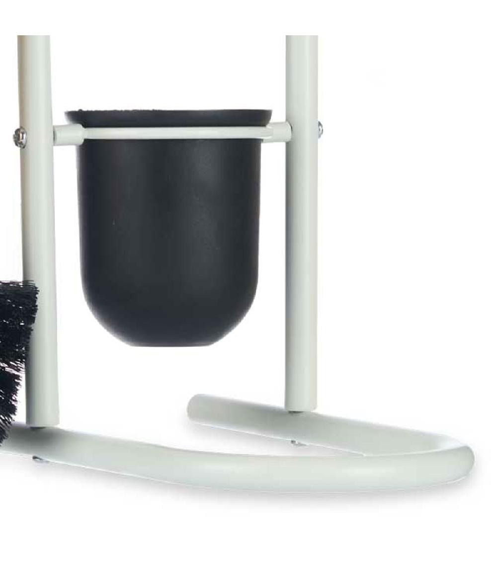 Wadiga Dérouleur Papier WC Et Brosse En Métal Blanc Et Bambou 30x16x78.5cm