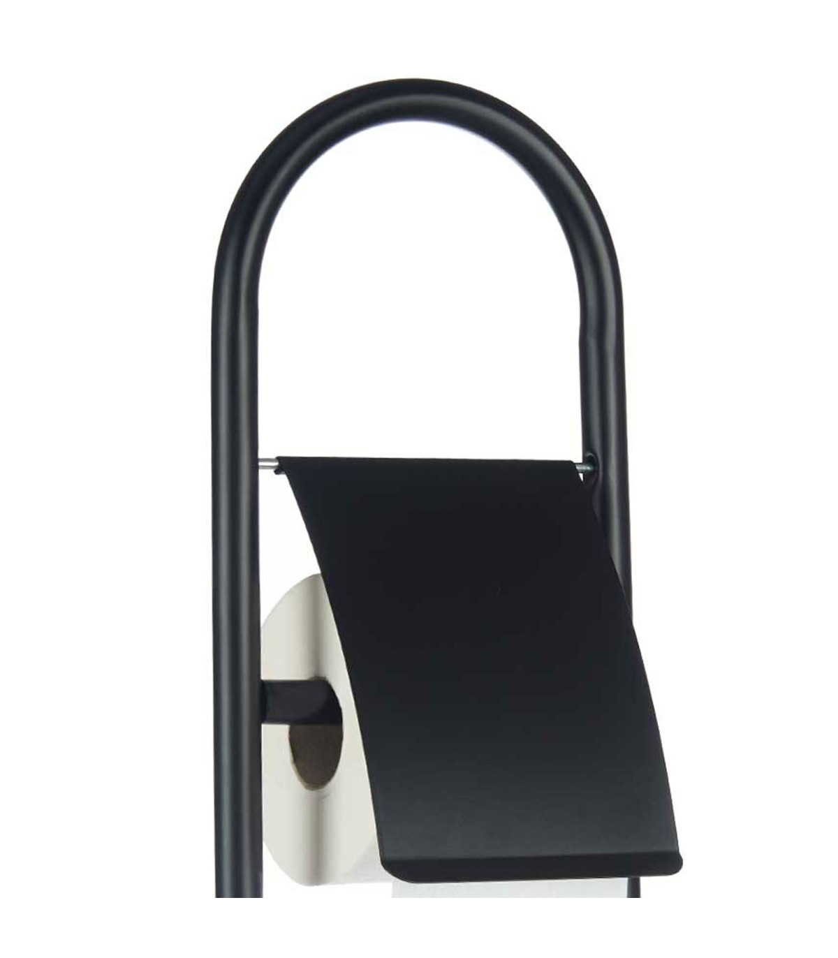 Wadiga Dérouleur Papier WC Et Brosse En Métal Noir Et Bambou 30x16x78.5cm