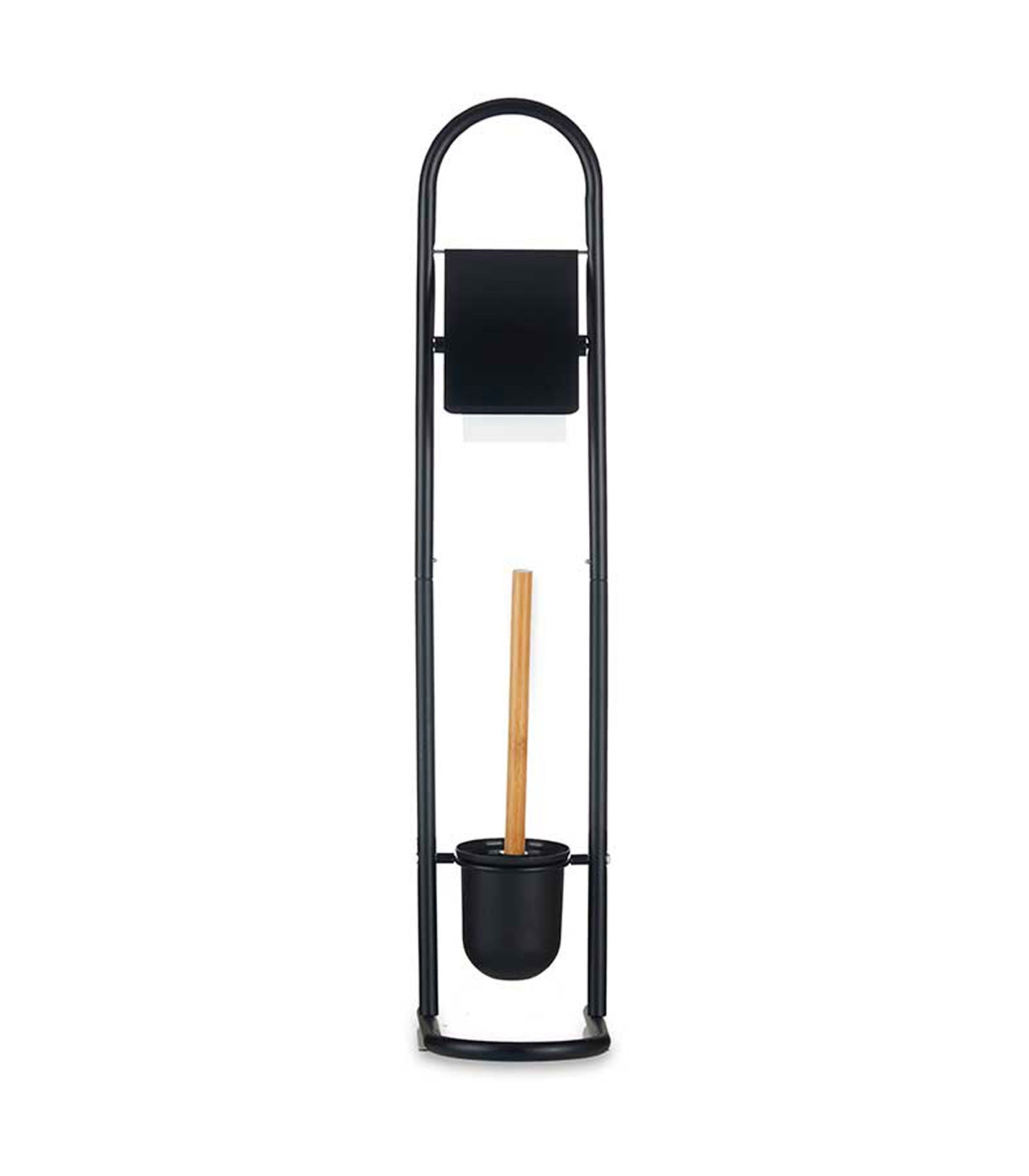 wadiga Dérouleur papier WC et brosse en métal noir et bambou 30x16x78.5cm