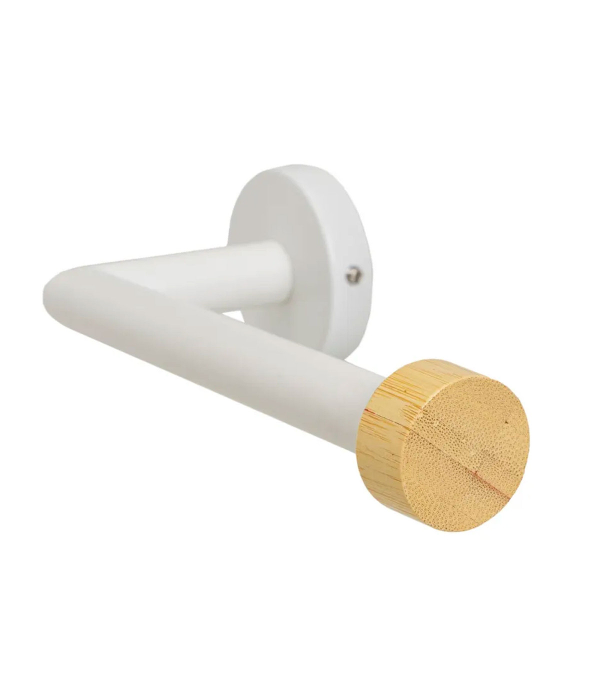 Wadiga Dérouleur Papier WC Mural En Métal Blanc Et Bois 18x8x5cm