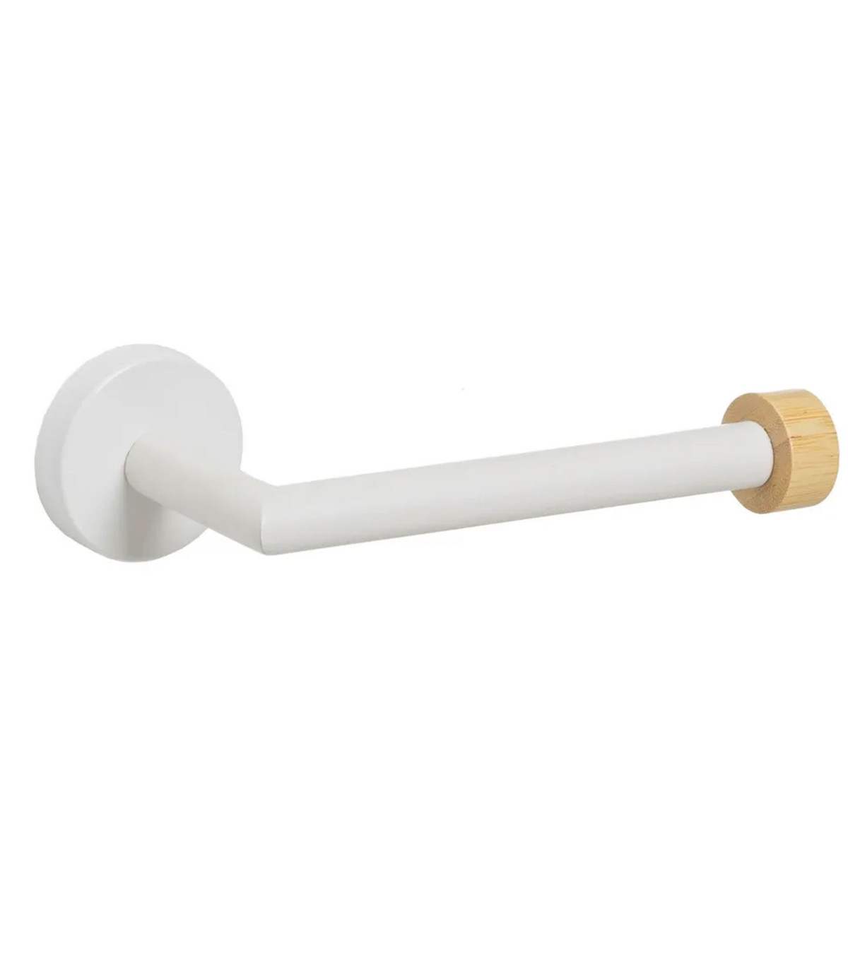 wadiga Dérouleur papier WC mural en métal blanc et bois 18x8x5cm