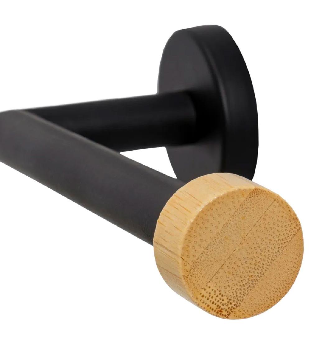 Wadiga Dérouleur Papier WC Mural En Métal Noir Et Bois 18x8x5cm