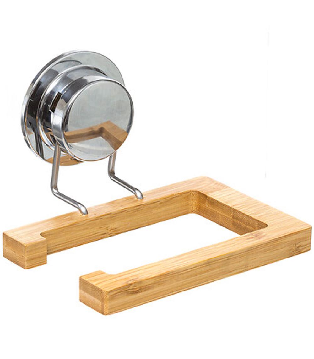 wadiga Dérouleur papier WC mural ventouse bambou 15x13x10cm