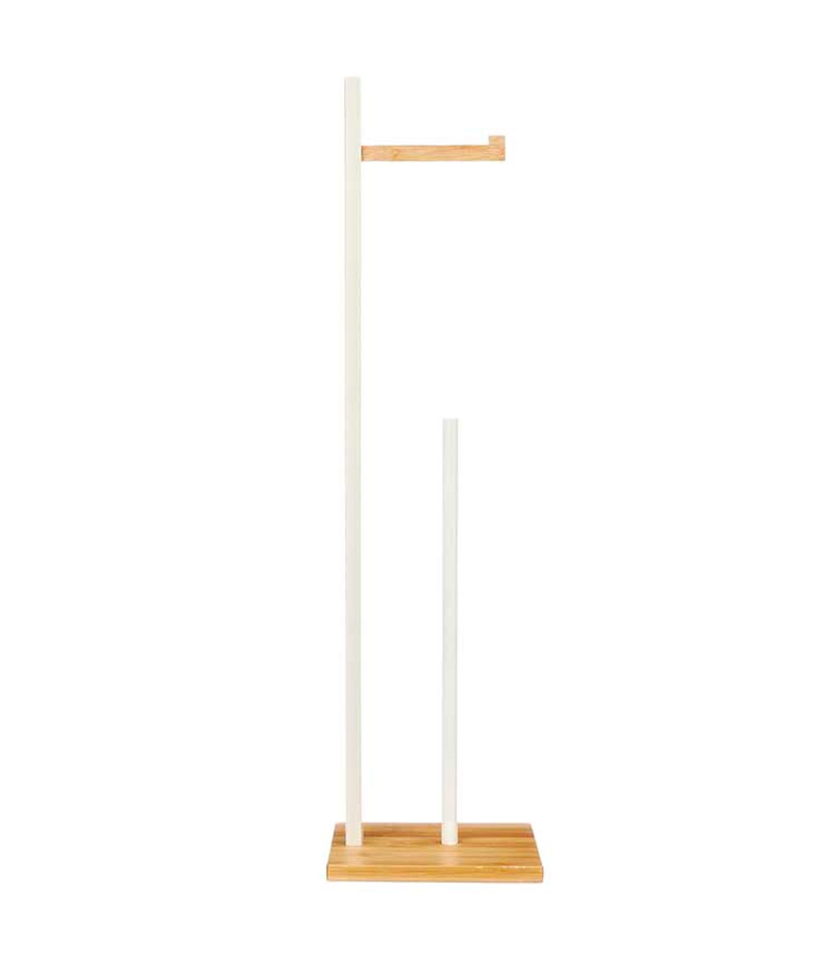 wadiga Dérouleur papier WC + Stock sur pied en bois blanc et bambou 19x19x71cm