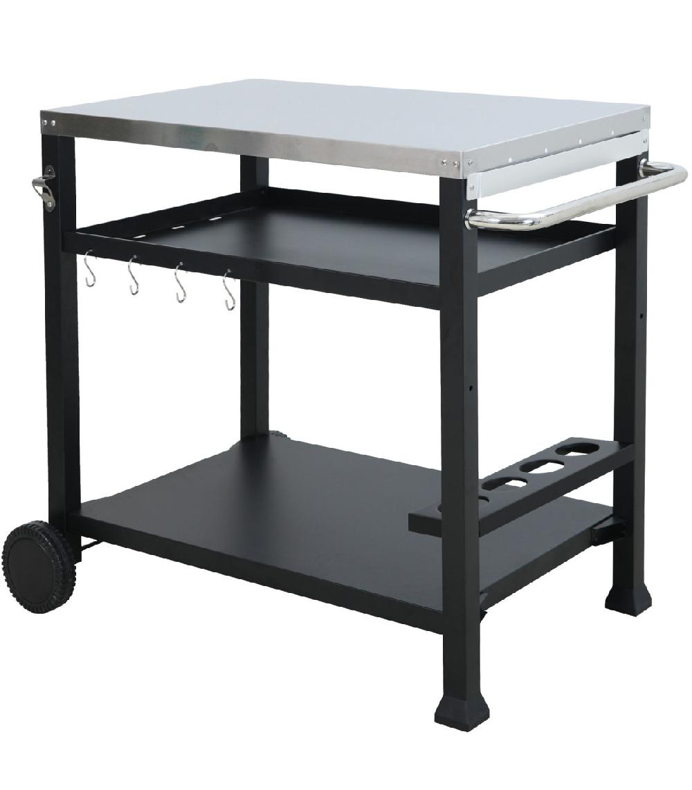 wadiga Desserte de barbecue en métal noir 101x64x84cm