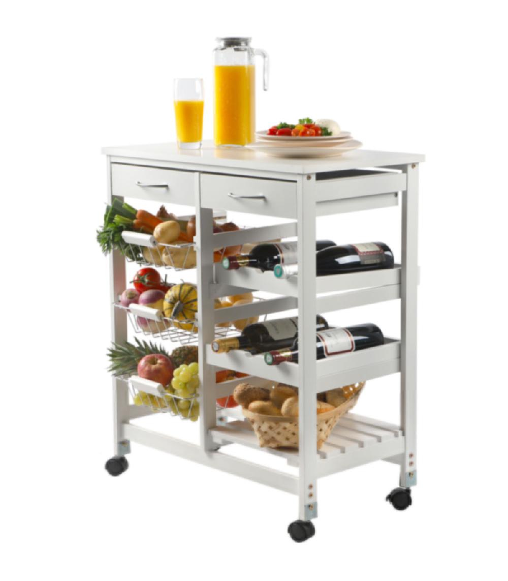 Wadiga Desserte De Cuisine Multi-rangements En Bois Blanc Et Métal
