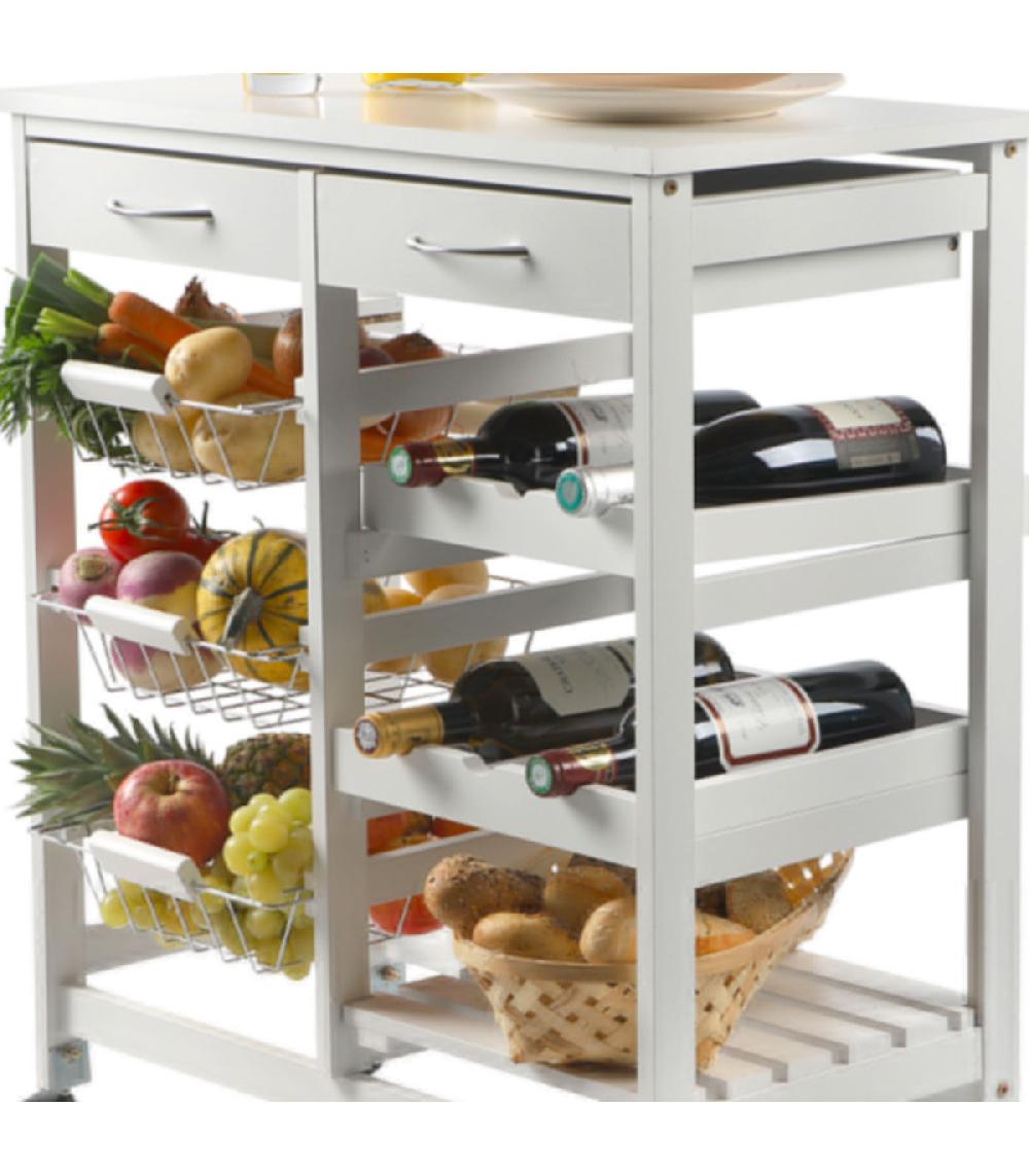 Wadiga Desserte De Cuisine Multi-rangements En Bois Blanc Et Métal