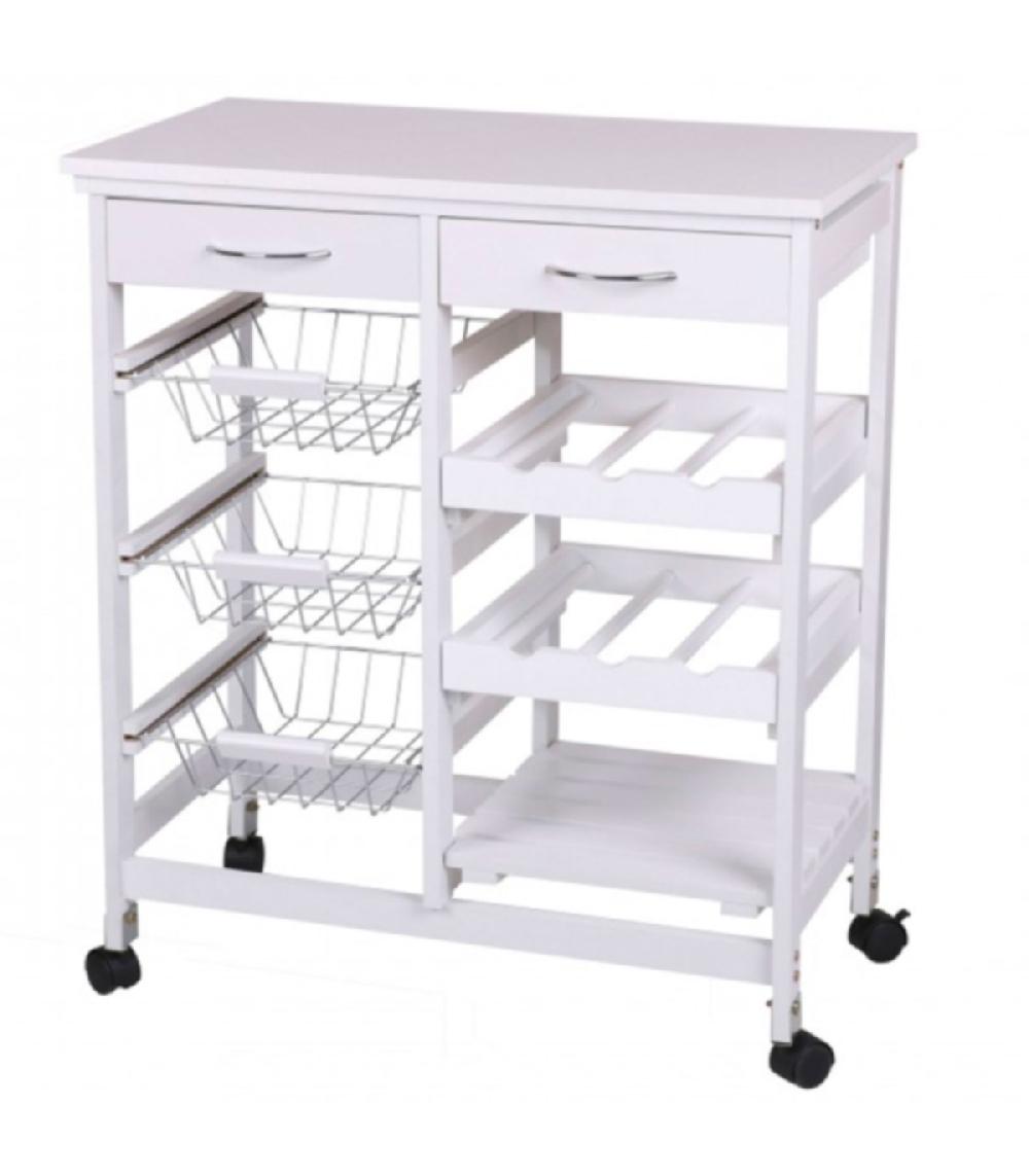wadiga Desserte de Cuisine Multi-rangements en Bois Blanc et Métal