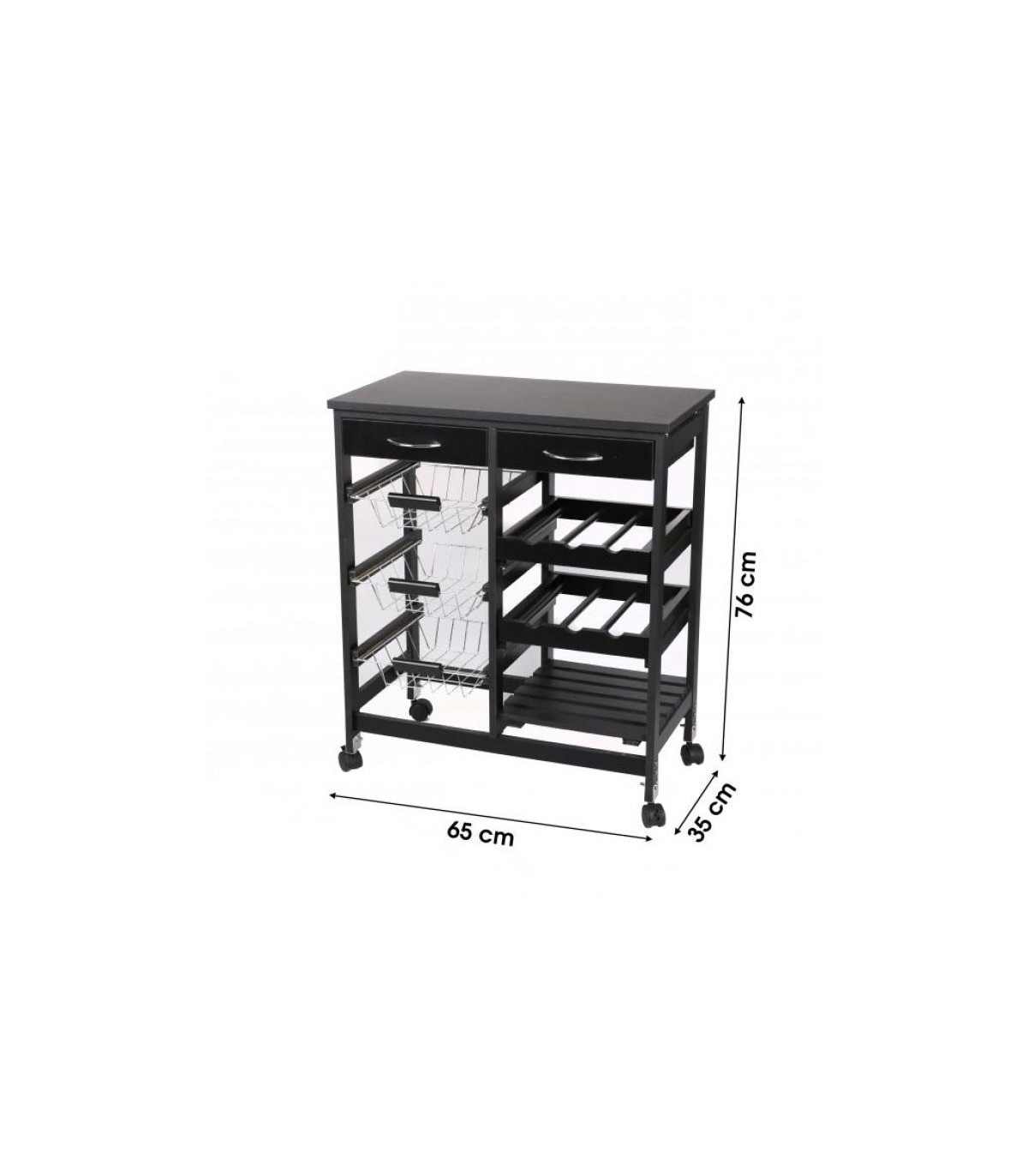 Wadiga Desserte De Cuisine Multi-rangements En Bois Noir Et Métal
