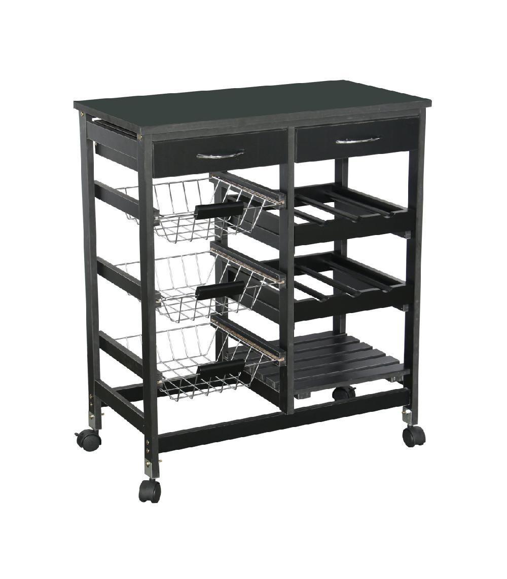 wadiga Desserte de Cuisine Multi-rangements en Bois Noir et Métal