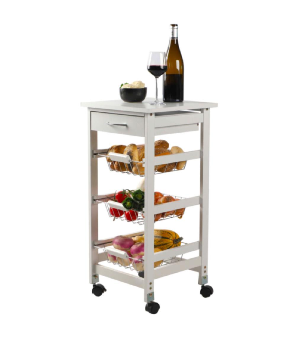 Wadiga Desserte De Cuisine Rangement Légumes En Bois Blanc Et Métal