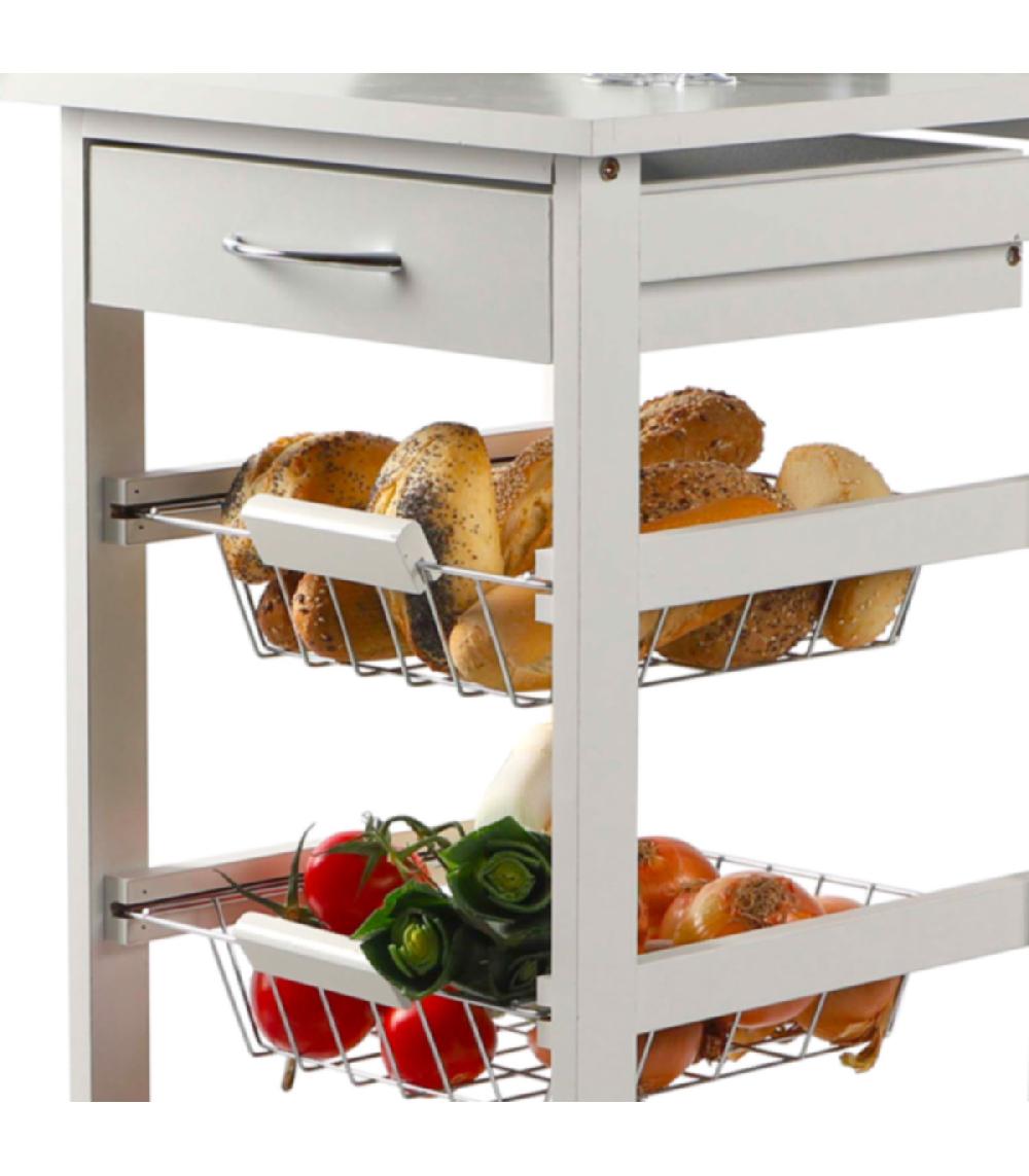 Wadiga Desserte De Cuisine Rangement Légumes En Bois Blanc Et Métal