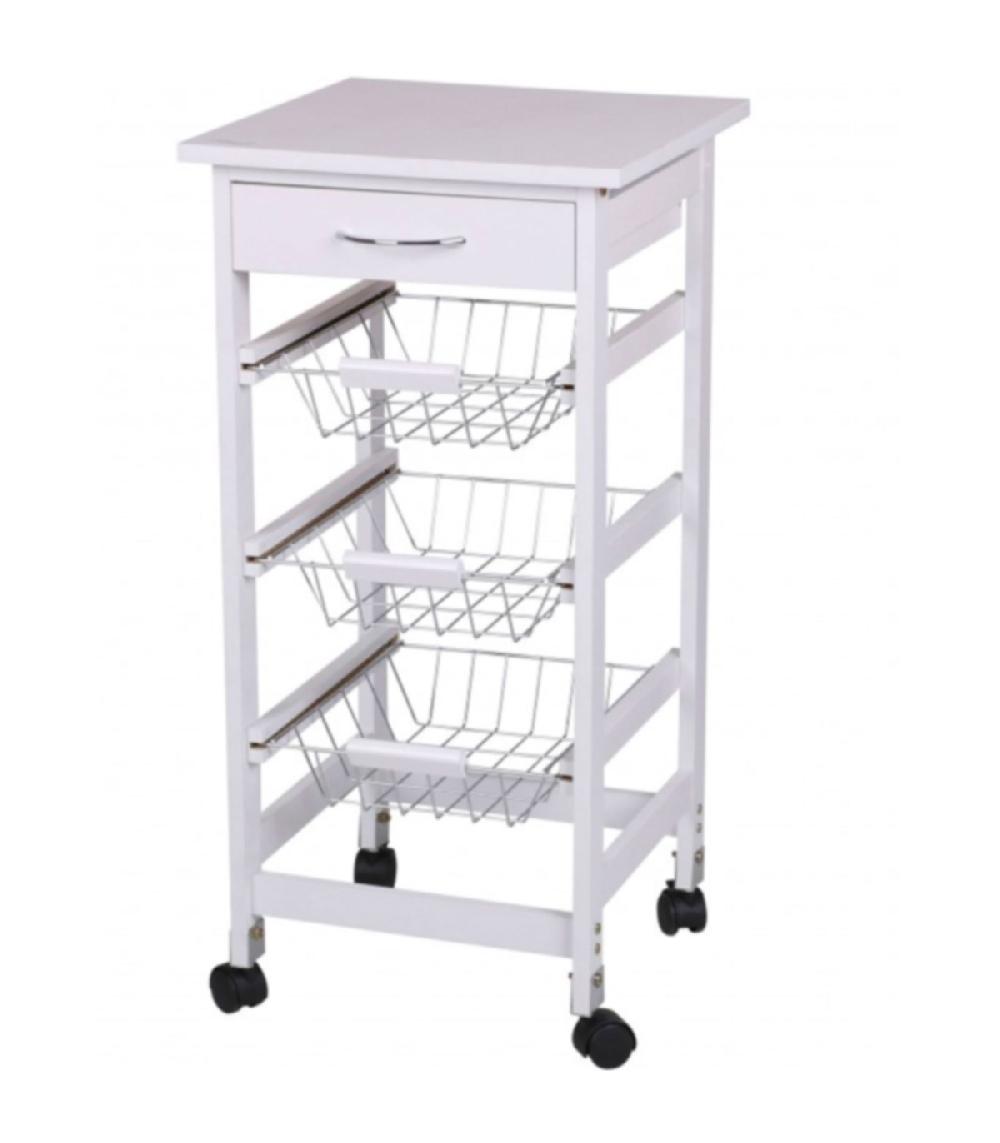 wadiga Desserte de Cuisine Rangement Légumes en Bois Blanc et Métal