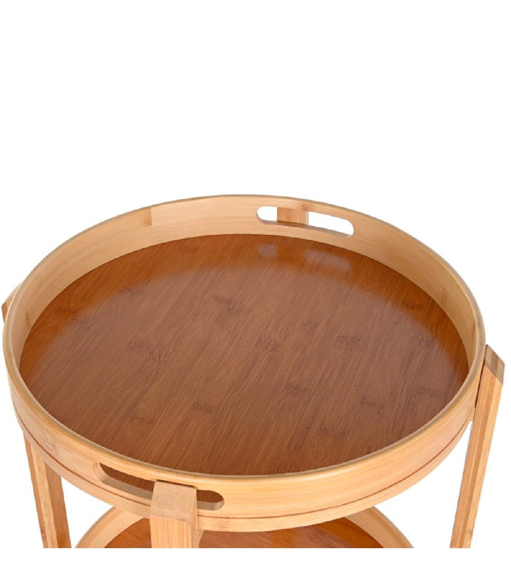 Wadiga Desserte De Cuisine Ronde Sur Roulettes En Bambou 44x44x90cm