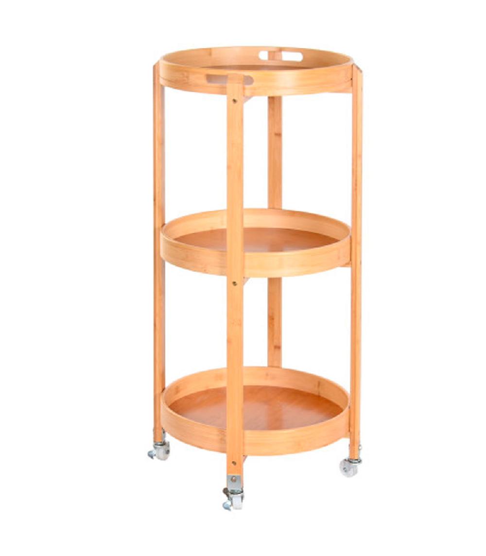 wadiga Desserte de cuisine ronde sur roulettes en bambou 44x44x90cm