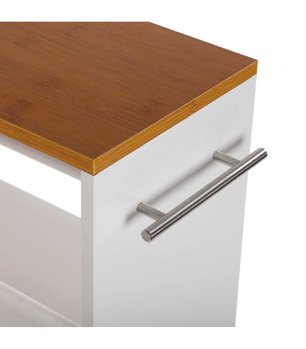 Wadiga Desserte De Cuisine Sur Roulettes Blanc Et Bois 60x20x87.5cm