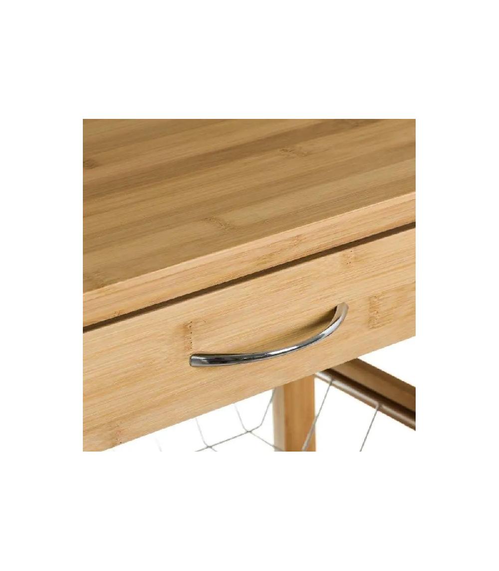 Wadiga Desserte De Cuisine Sur Roulettes En Bambou 2 Tiroirs + 1 Placard
