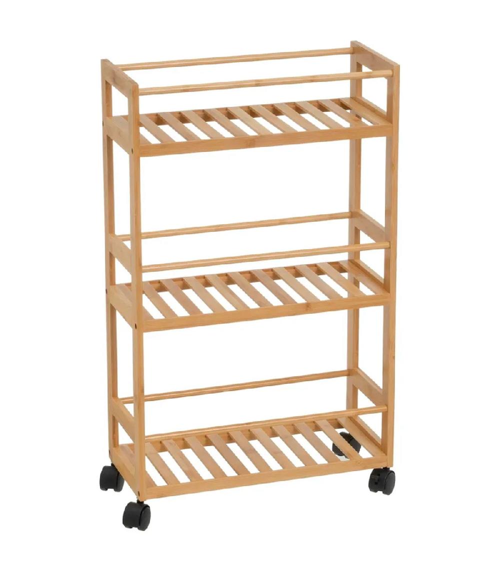 wadiga Desserte de cuisine sur roulettes en bambou 44x20x75cm