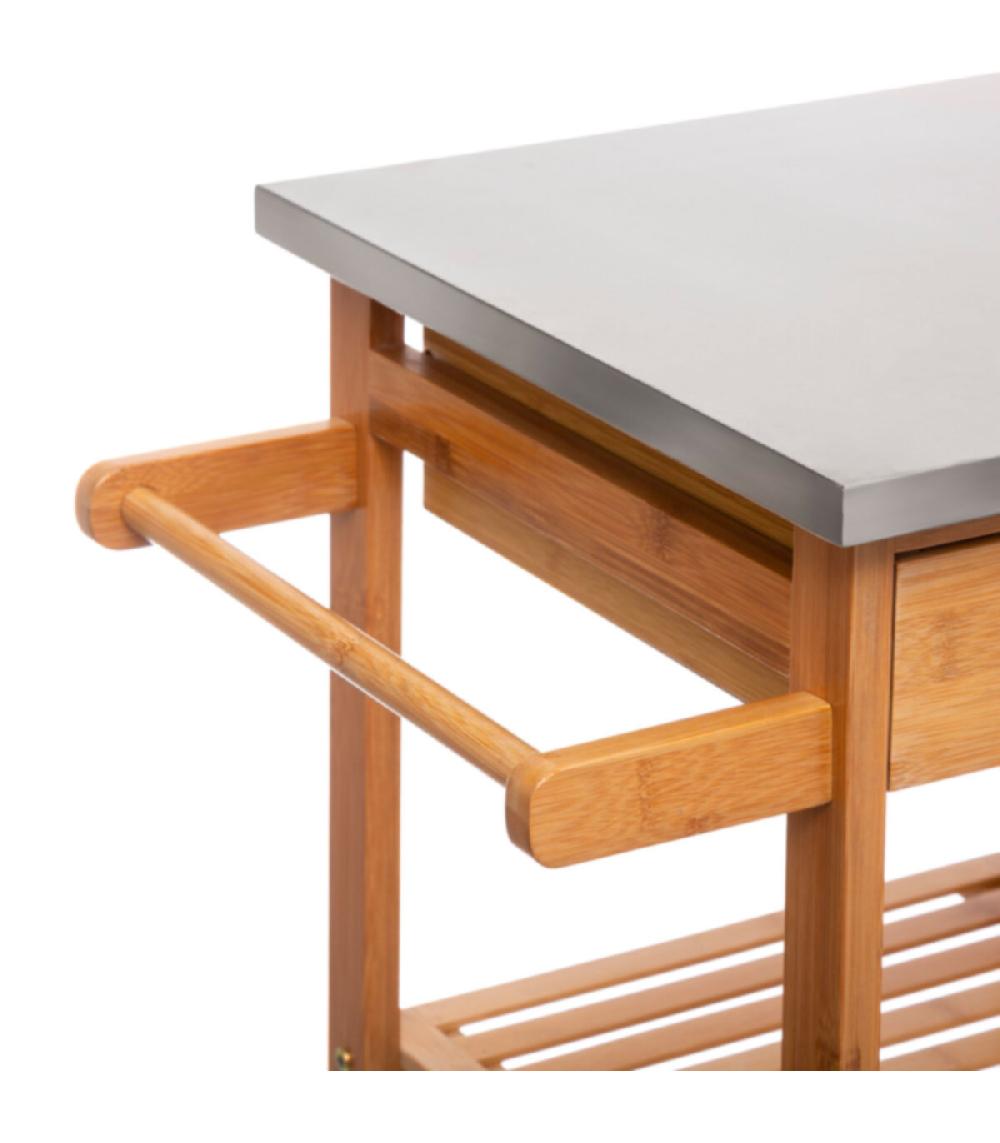 Wadiga Desserte De Cuisine Sur Roulettes En Bambou Et Inox - 76x37x86cm